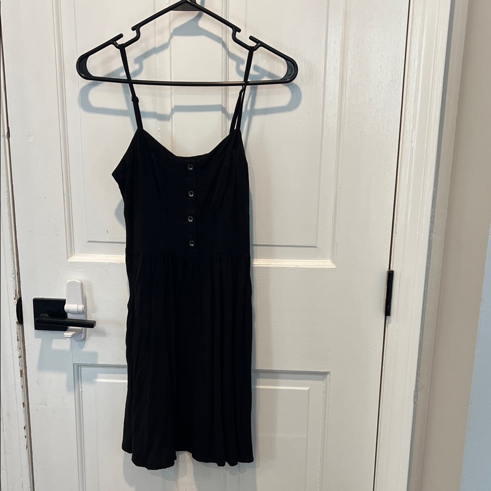 Express Black Spaghetti-Strap Button-Front Mini Dress